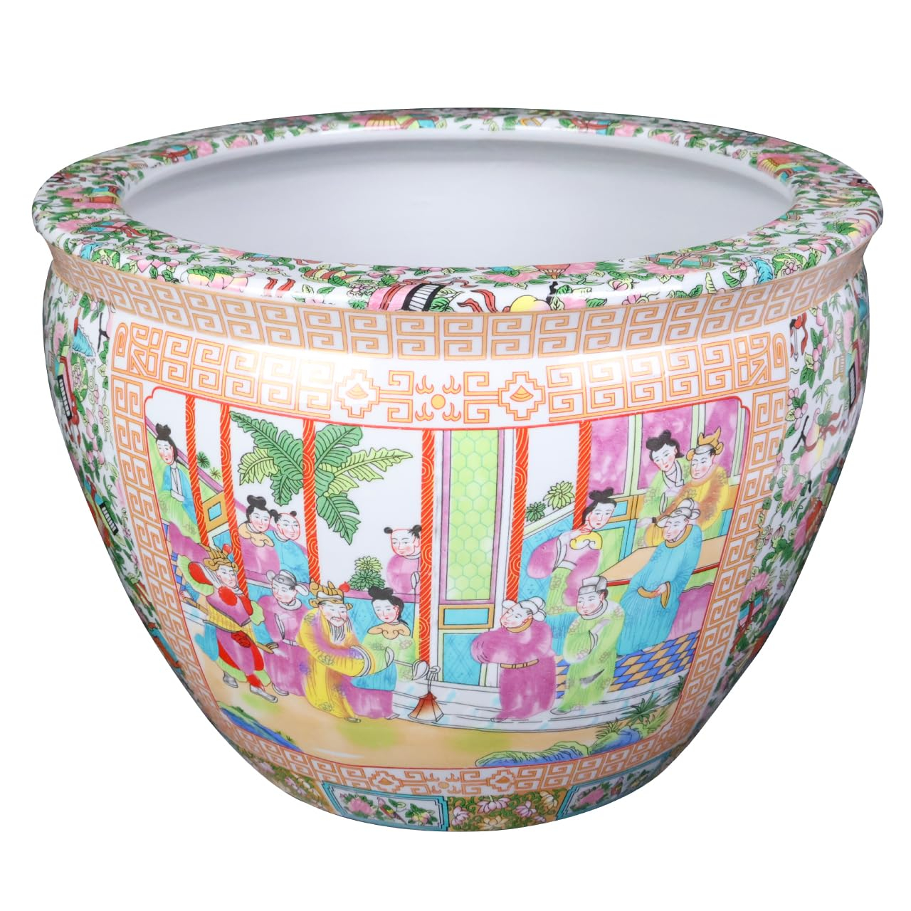Hand Painted Chinese Porcelain Round Plant Pot, 12-inch