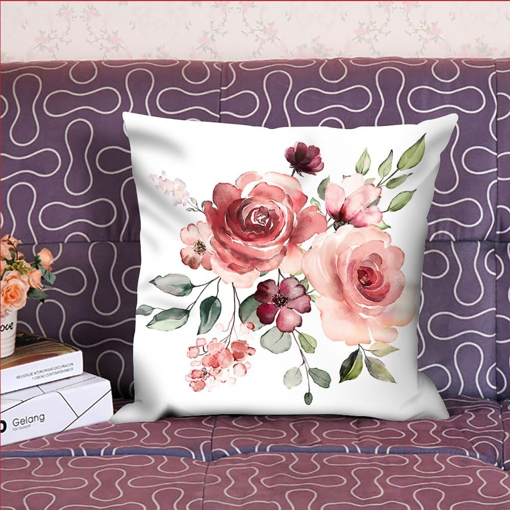 oFloral Flower Throw Pillow Cover Flower Floral Leaf Buds Pillow Case Square Decorative Cushion Cover for Sofa Couch Home Bedroom Indoor Outdoor Pillowcase 18 x 18 Inch Green Pink White