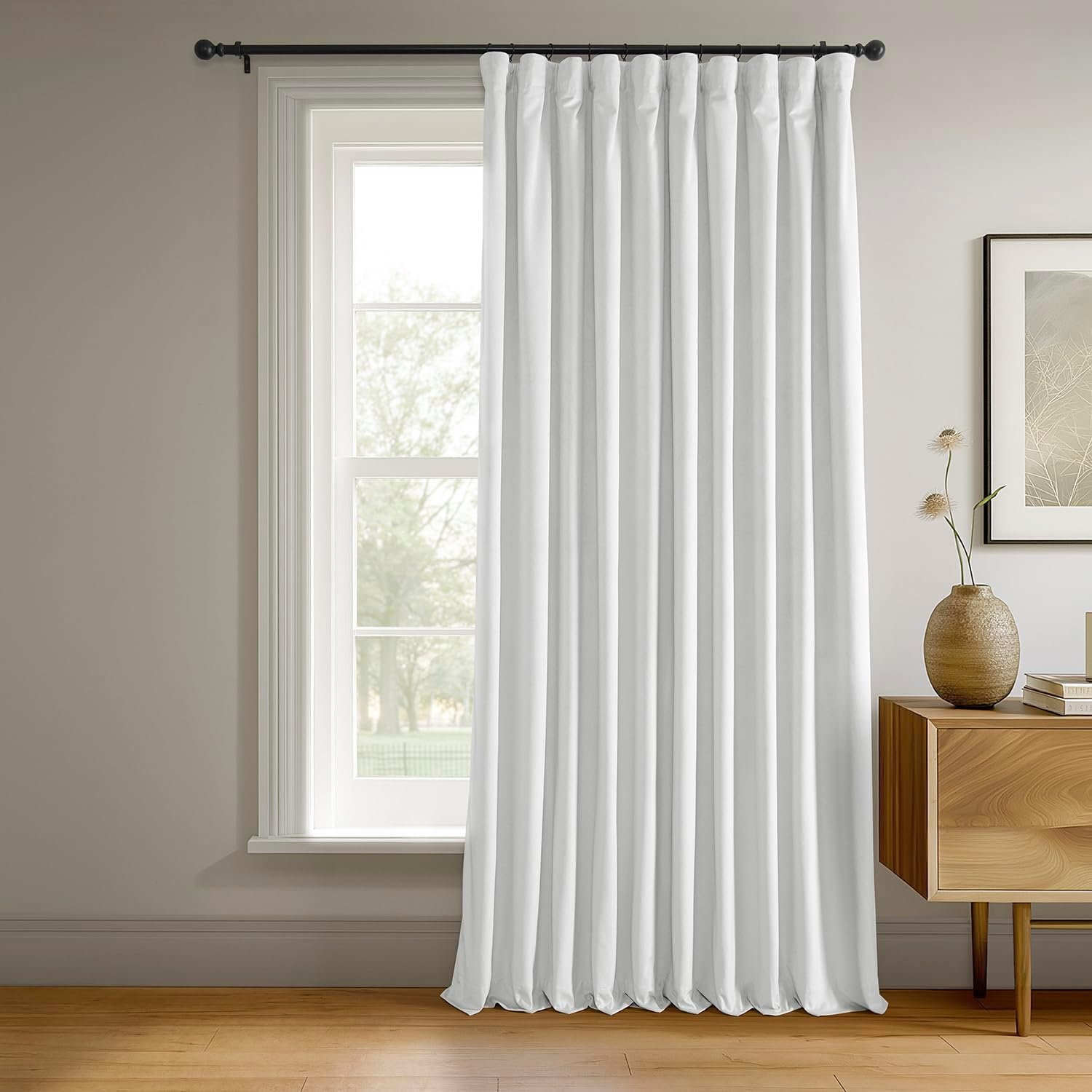 Exclusive Fabrics  Signature Extra Wide Blackout Velvet Curtain (1 Panel) Primary White 100 x 96 96 Inches