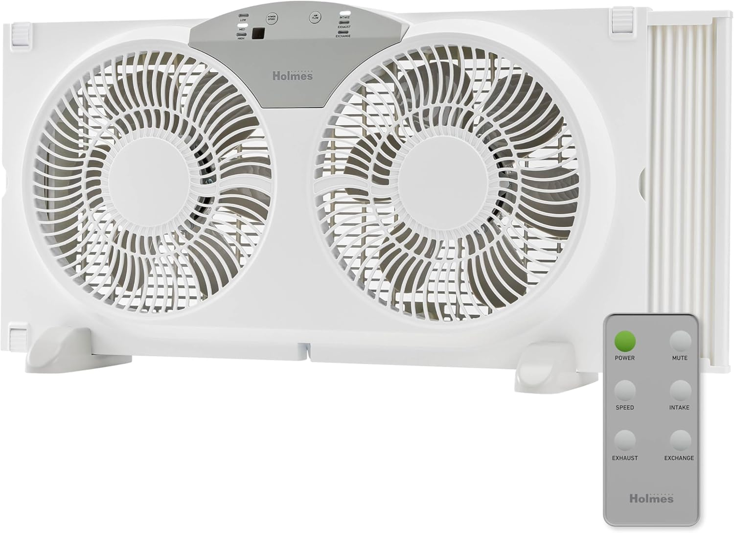 9 in. Twin-Blade 3-Speed White Digital Window Fan with Remote Control