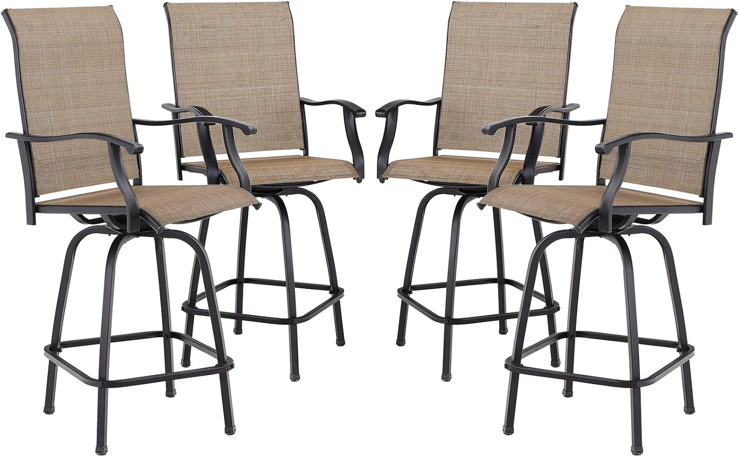 Swivel 4-Piece Metal Outdoor Bar Stool Chair High Bar Stools in Brown