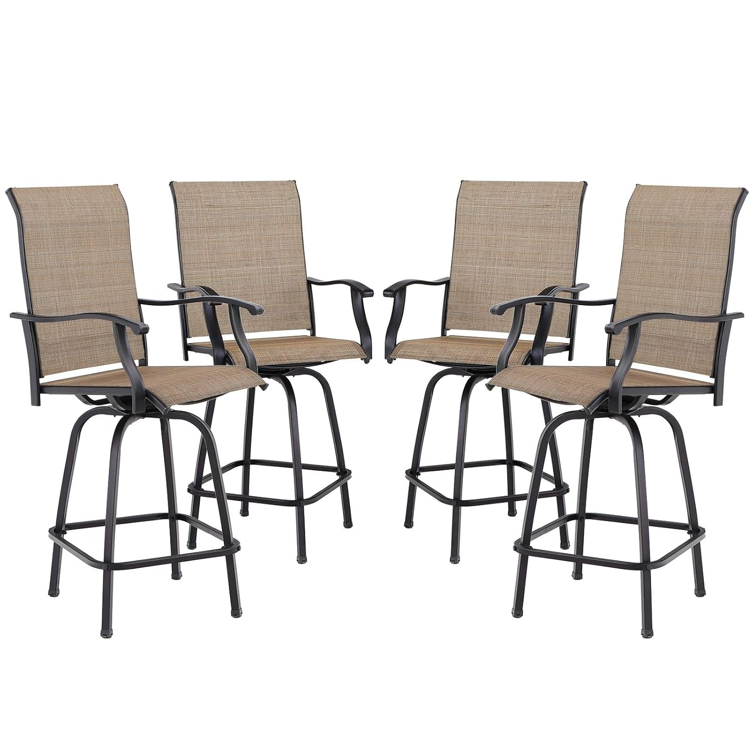 Swivel 4-Piece Metal Outdoor Bar Stool Chair High Bar Stools in Brown