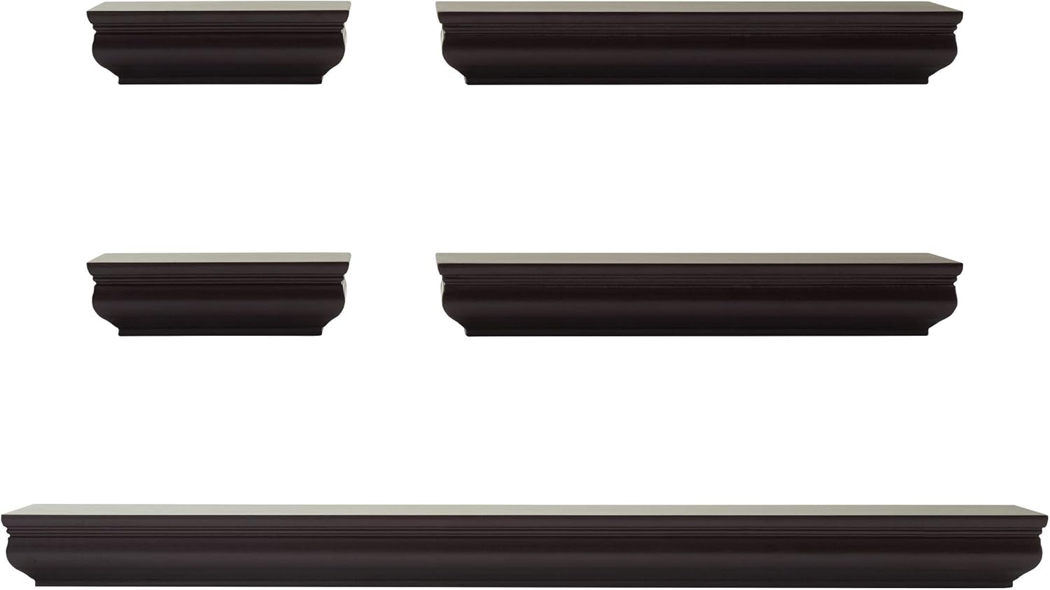 Melannco Set of 5 2-6 2-12 1-24-inch Wood Shelves in Espresso
