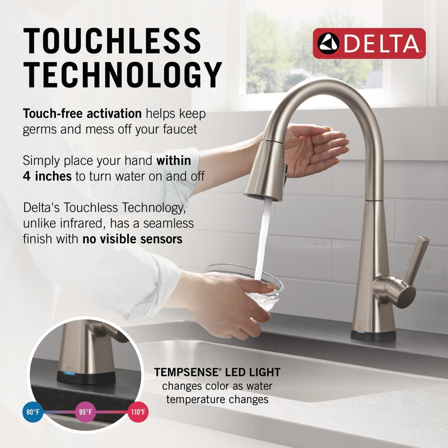 Delta 19802Tlz-Dst Lenta 1.8 GPM Single Hole Pull Down Touchless Kitchen Faucet -