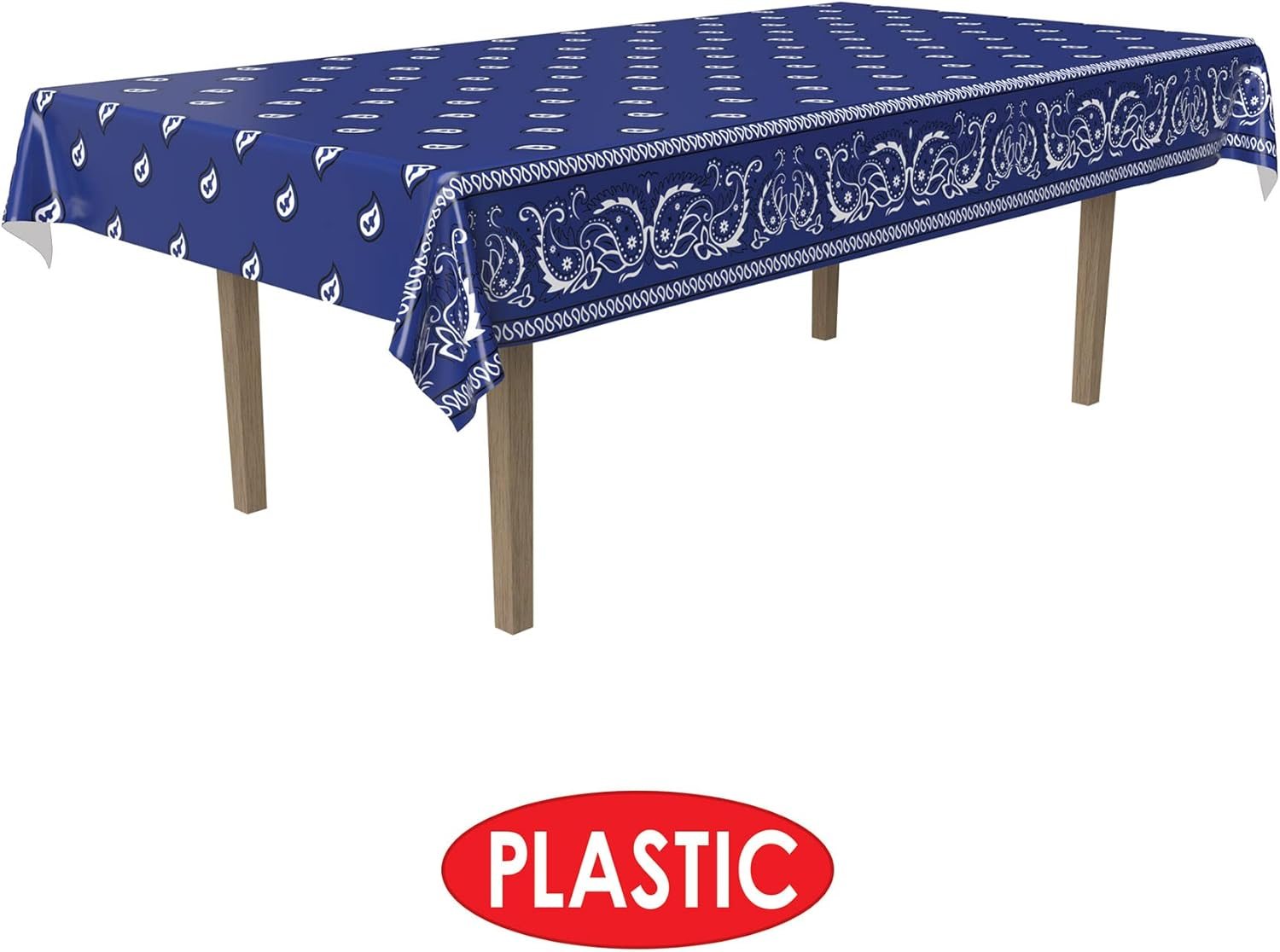 Beistle Blue Bandana Tablecover, 54” x 108” – Plastic Table Cloth, Farm Theme Tablecloth, Cowboy Theme Party Decorations, Western Decorations, Bandana Tablecloth, Rectangular Tablecloth