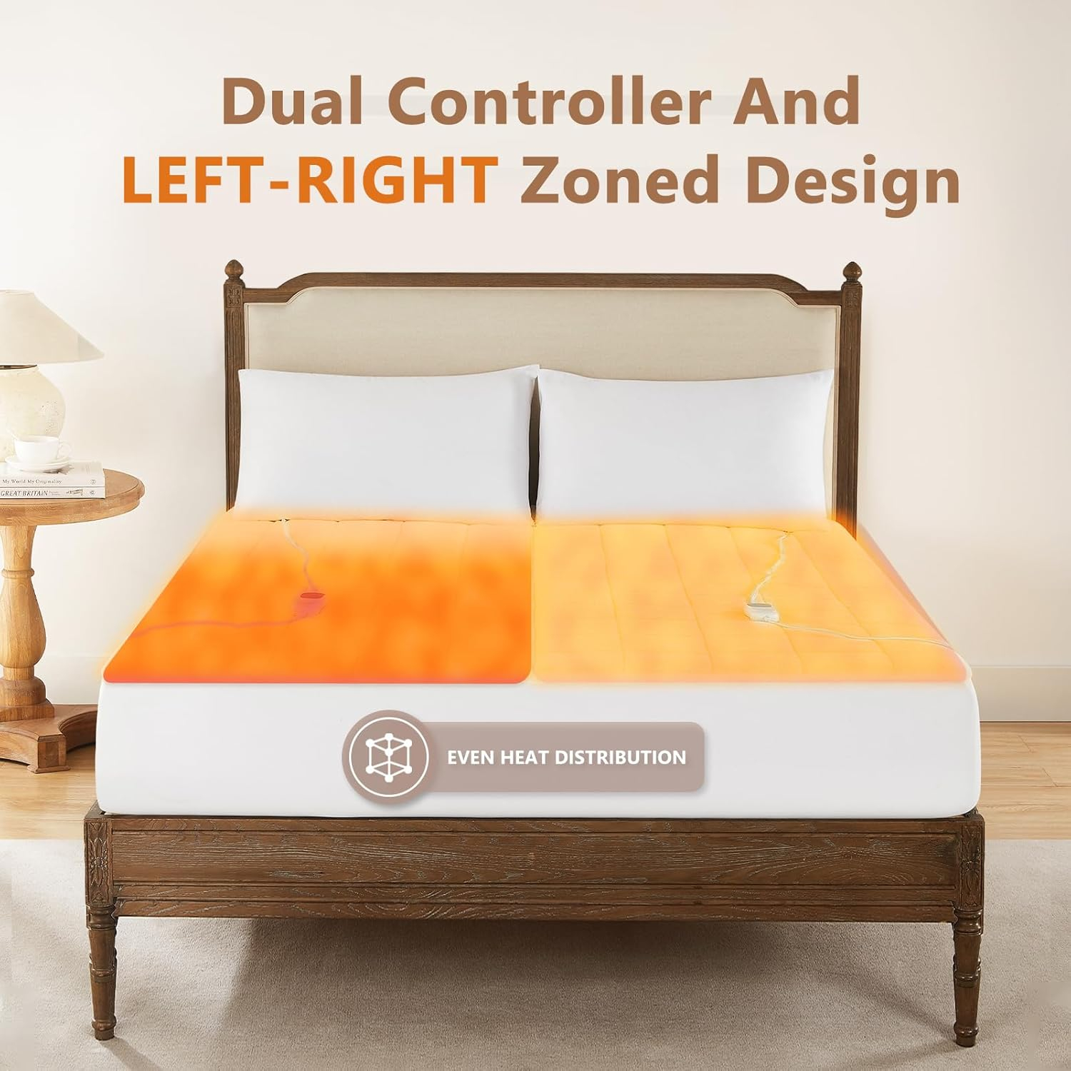 Homemate King Size Heated Mattress Pad, Coral Fleece, 5 Heated Settings, Dual Controller, 10 Hours Auto Off, 21 Inches Maximum Length, 80"x78"