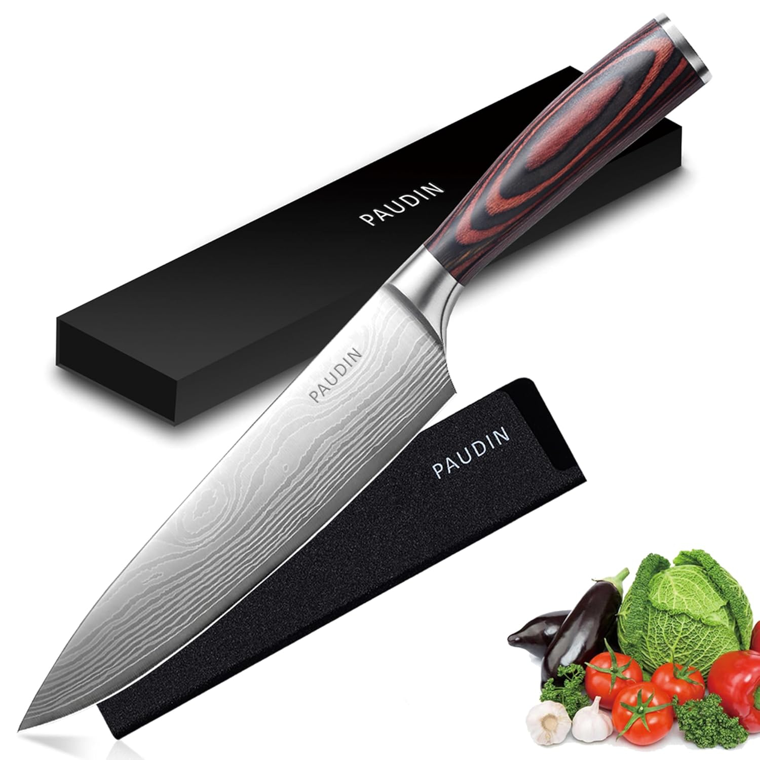 PAUDIN Chef Knife, 8 Inch High Carbon Stainless Steel Sharp Kitchen Knife with Ergonomic Handle, Gift Box for Family & Restaurant