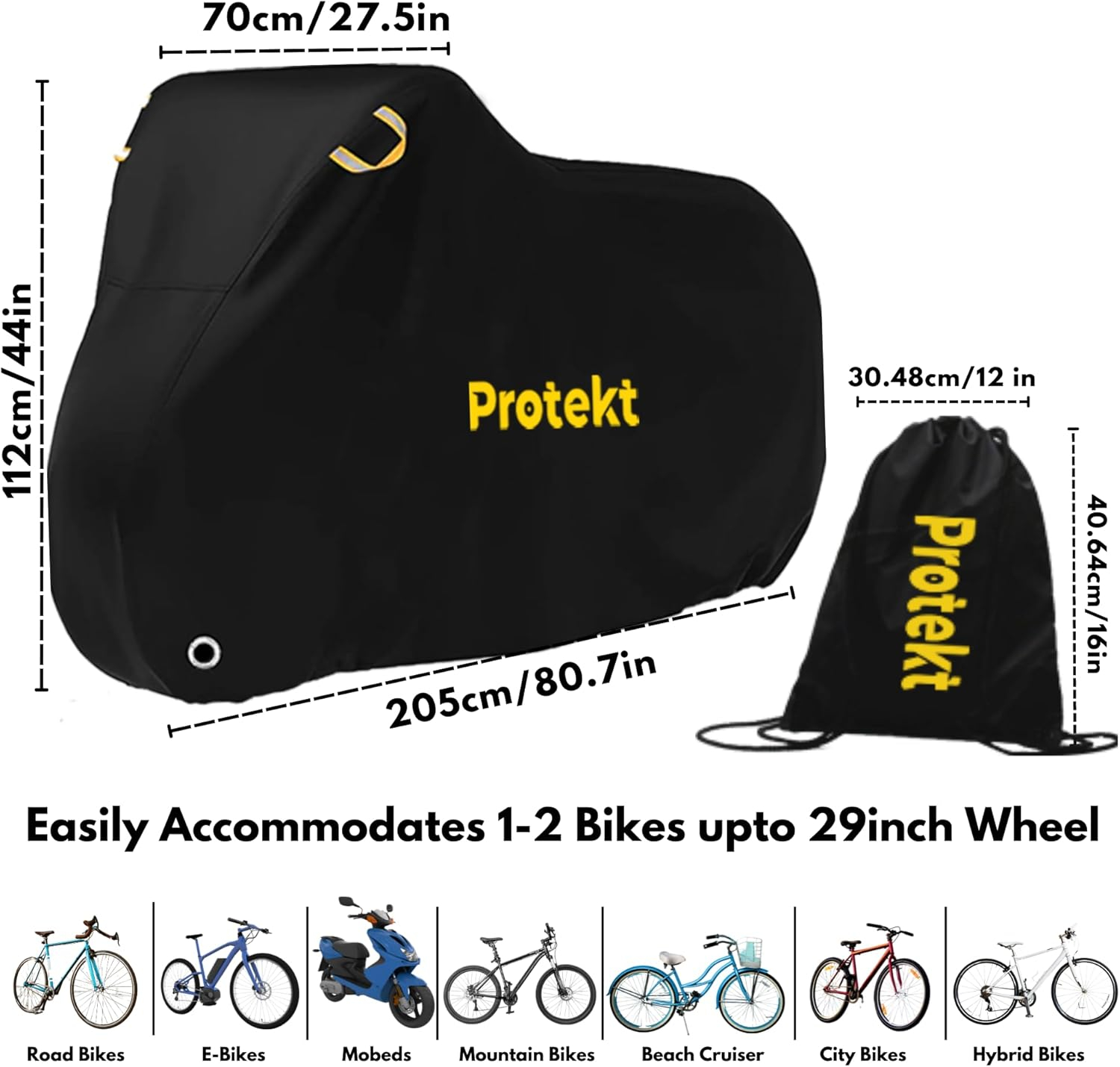 Protekt Bike Cover for 1-2 Bikes - Stationary Heavy Duty Bike Covers for Outdoor Storage | Rain Dust Resistant, UV Coated Bike Cover Waterproof with Lock Holes & Storage Bag for Bicycle Cover/E-Bikes