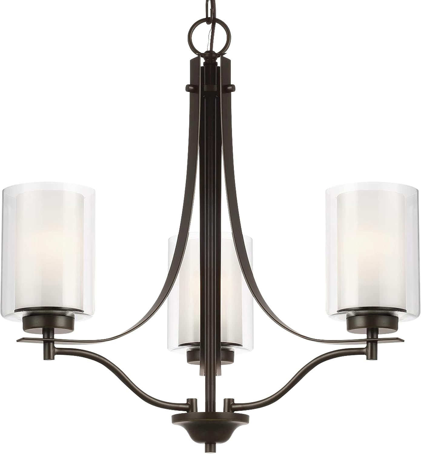Elmwood Park 3-Light Bronze Modern Transitional Hanging Candlestick Chandelier with Satin Etched Glass Shades