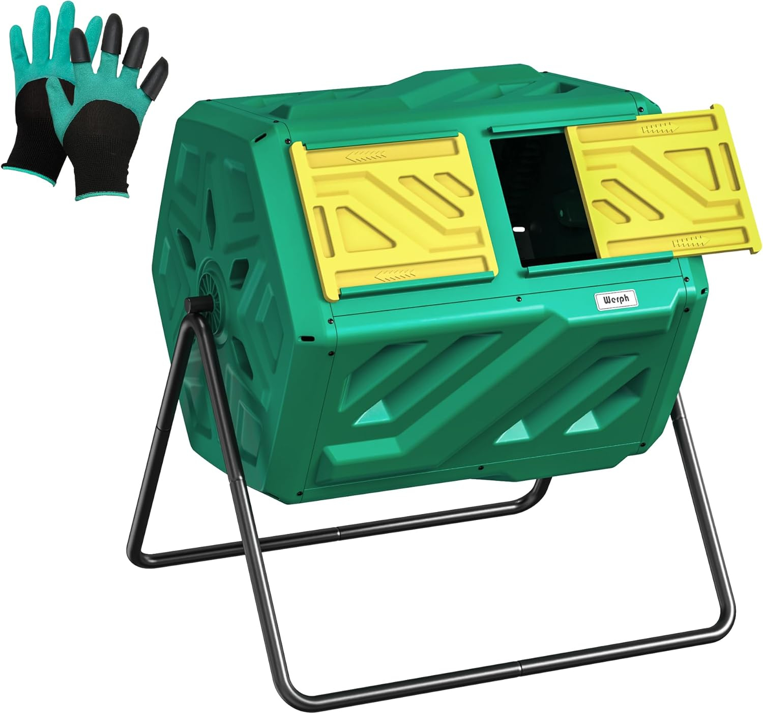 Werph Compost Bin Dual Dual Chamber Compost Tumbler, 43 Gallon Compost Tumbler Outdoor with 2 Sliding Doors, Heavy Duty Tumbling Rotating Composter Bin for Kitchen Garden Yard