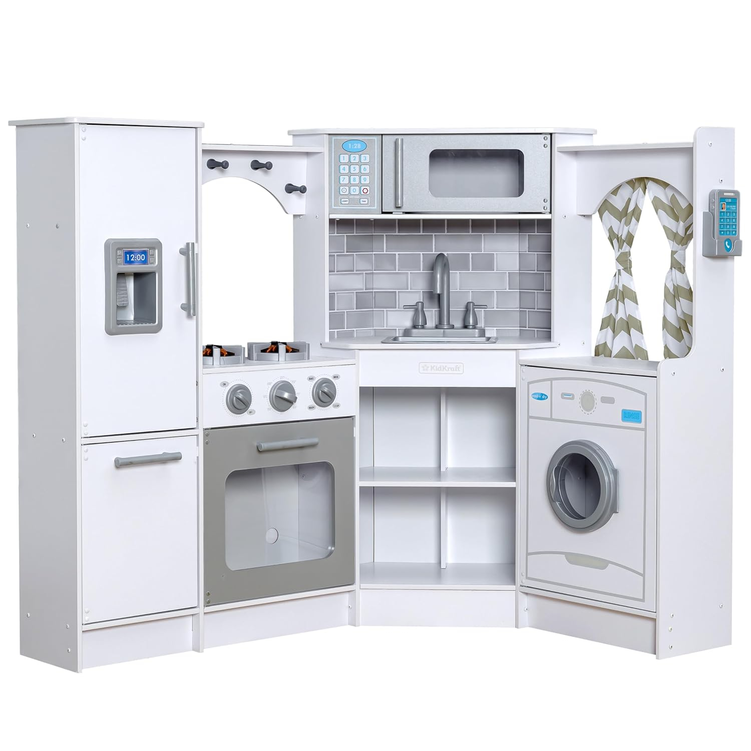 KidKraft Ultimate Corner Play Kitchen with Lights & Sounds - White with 1 Piece Accessory Play Set