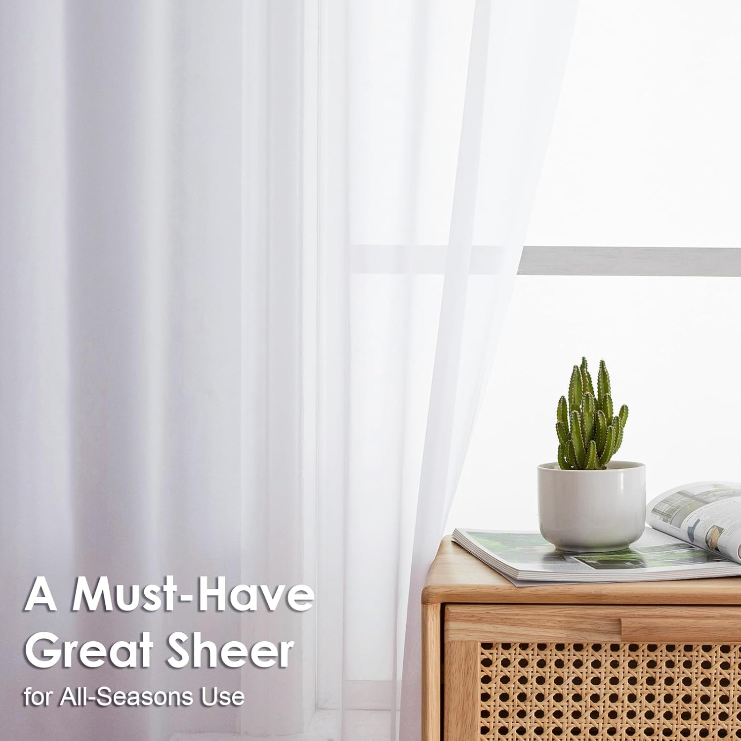 OVZME White Sheer Curtains 84 inches Long 2 Panels Set, Sheer White Curtains for Living Room/Bedroom, Rod Pocket Light Filtering Sheer Drapes, Airy Lightweight Window Treatments, Each 42W x 84L