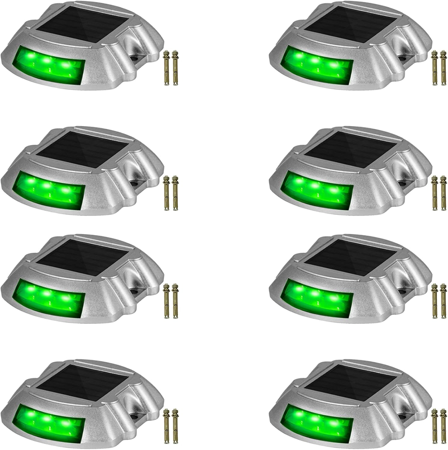 Happybuy Solar Driveway Lights - 8 Pack with Switch Button, Wireless Deck Lights - 6 LEDs for Path, Garden, Walkway & Sidewalk - Bright Green