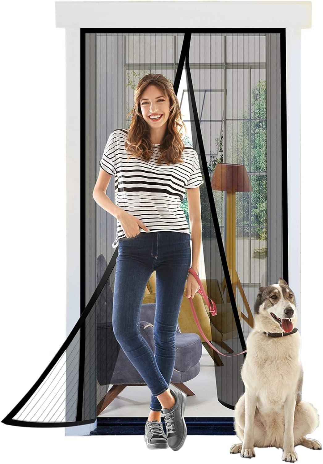 Titan Mall Magnetic Screen Door, Self Sealing Door Net, Heavy Duty Mesh Screen Magnetic Closure Keep Bugs Out, Retractable - Pet and Kid Friendly, Hands Free fit for 39" x 82" Doors