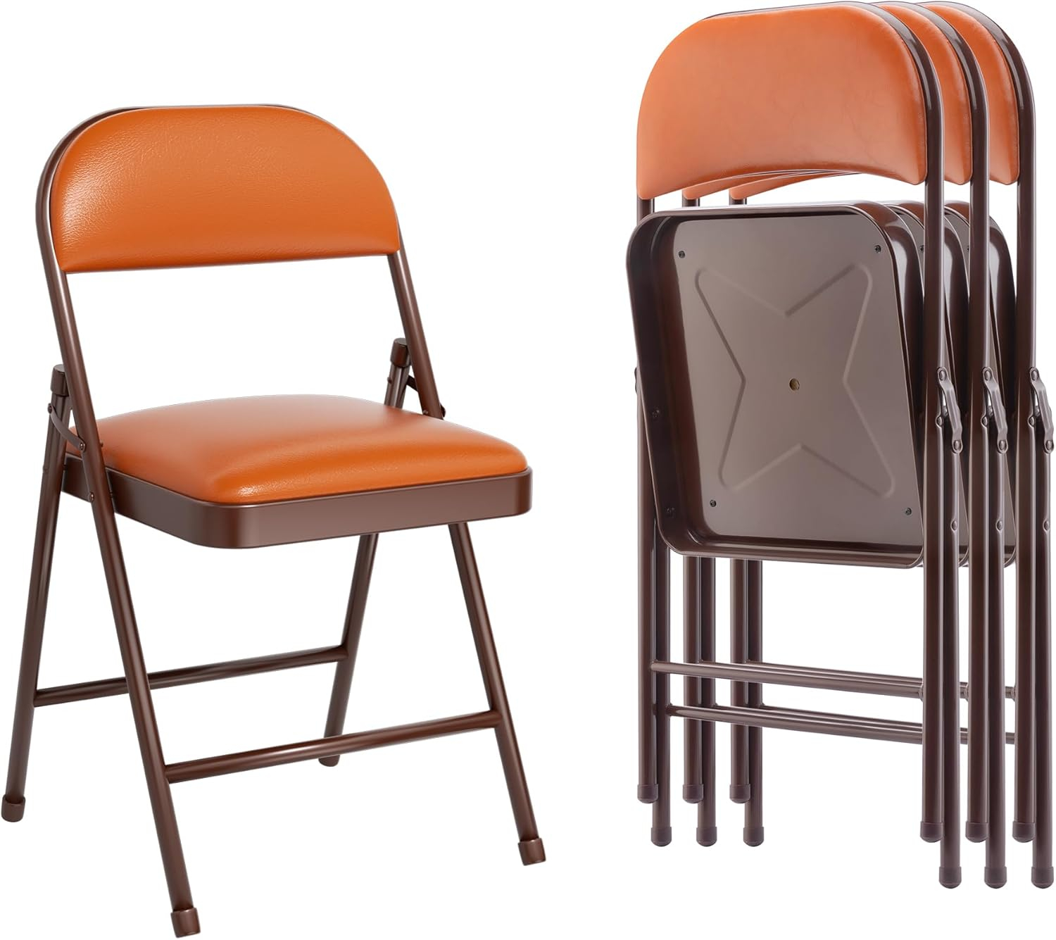 SKOK 4 Pack Padded Folding Chairs with Upholstered Cushion & Back, Padded Seats for Indoor & Outdoor, Portable Stackable Commercial Foldable Chairs with Metal Frame for Events, Wedding Party