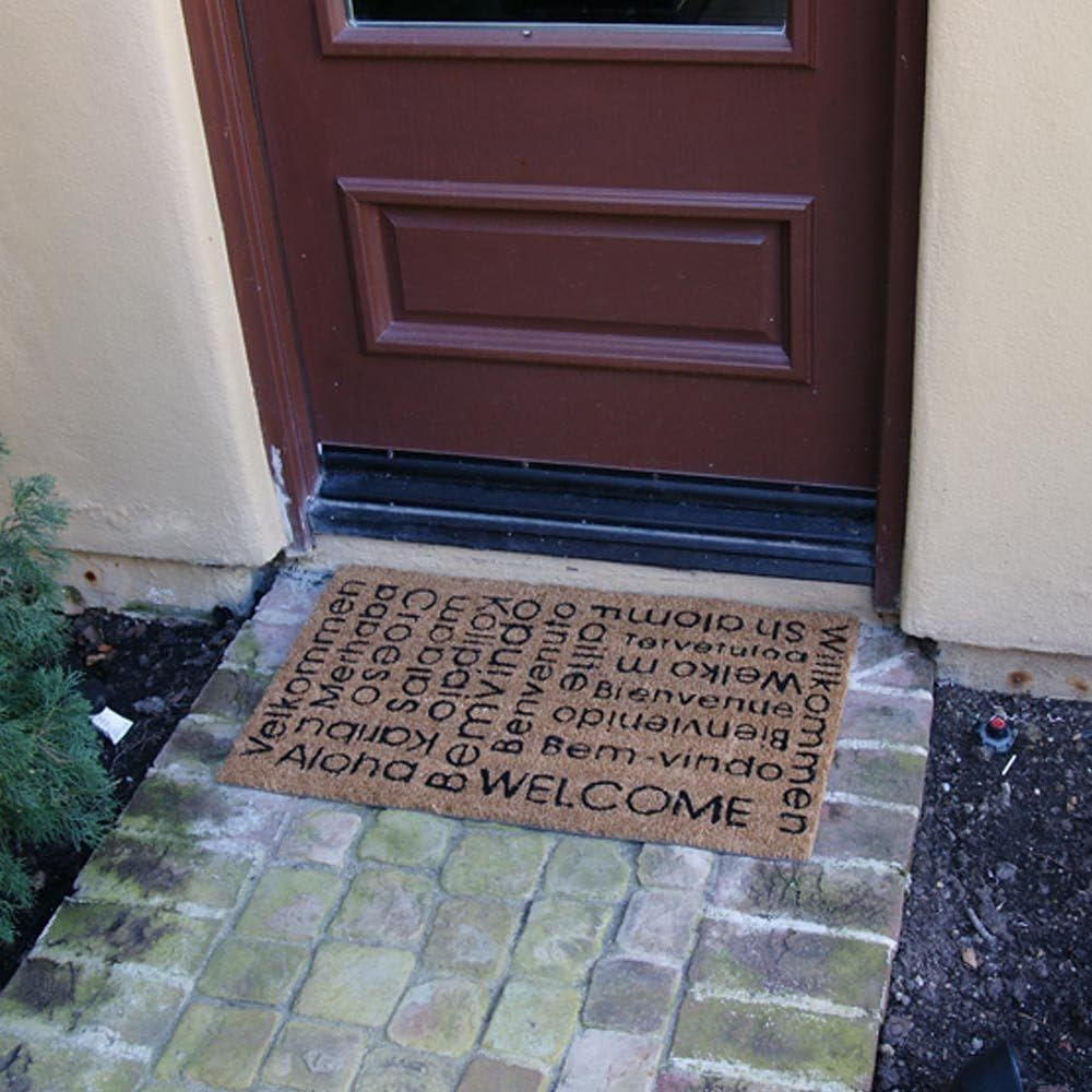 Eco-Friendly Coir Outdoor Welcome Mat with Multilingual Greetings