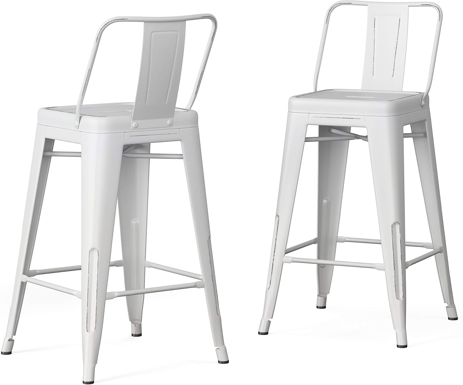 Simpli Home Rayne Industrial Metal 24 inch Counter Height Stool (Set of 2) in Distressed White