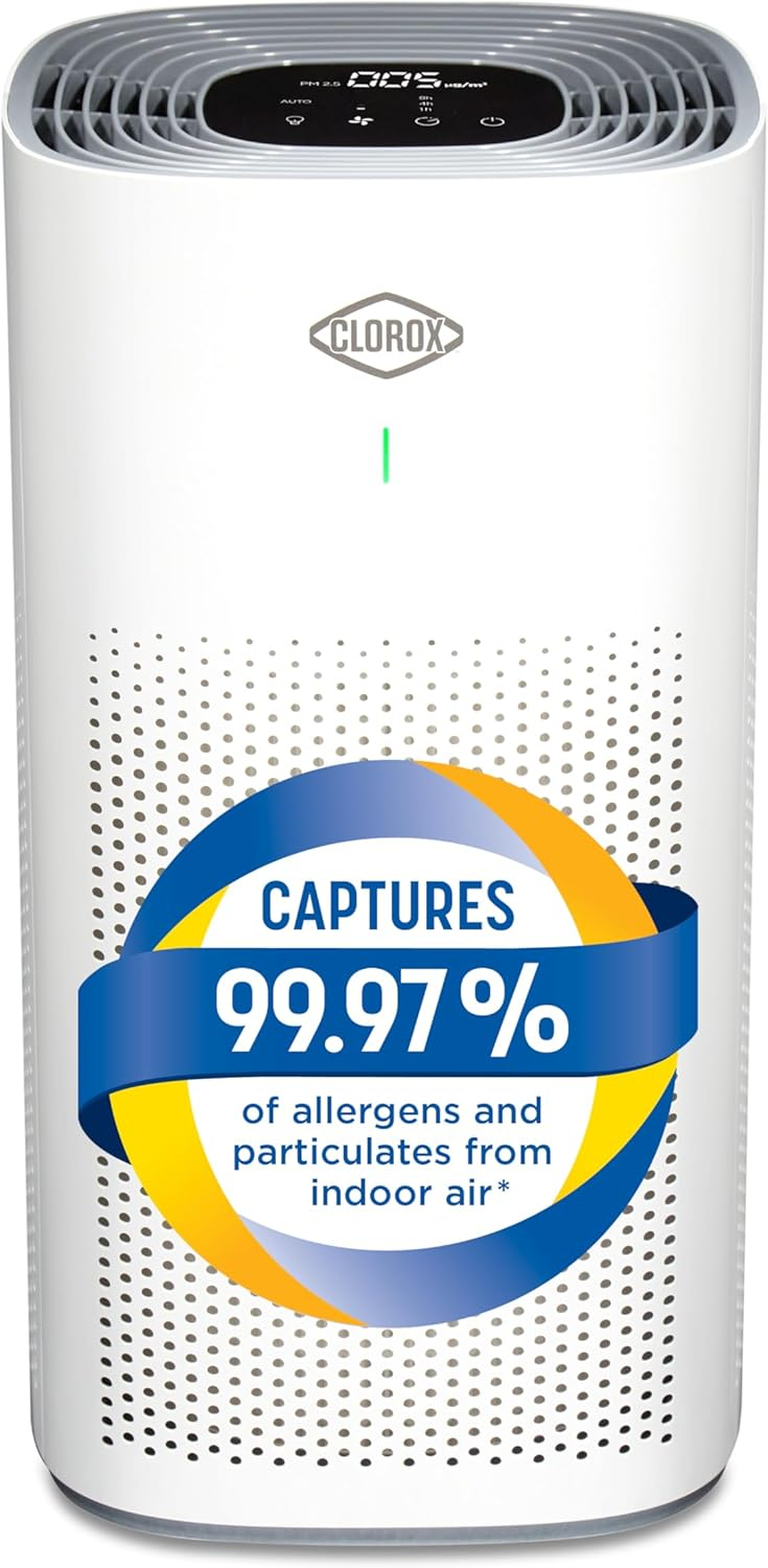 Clorox Air Purifiers for Home, True HEPA Filter, Large Rooms up to 1,500 Sq Ft, Removes 99.9% of Mold, Viruses, Wildfire Smoke, Allergens, Pet Allergies, Dust, AUTO Mode, Whisper Quiet