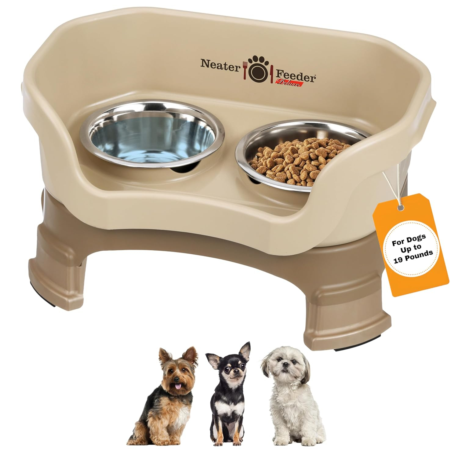 Neater Pets Neater Feeder Deluxe With Leg Extensions Mess-Proof Elevated Food & Water Bowls for Small Dogs, Cappuccino