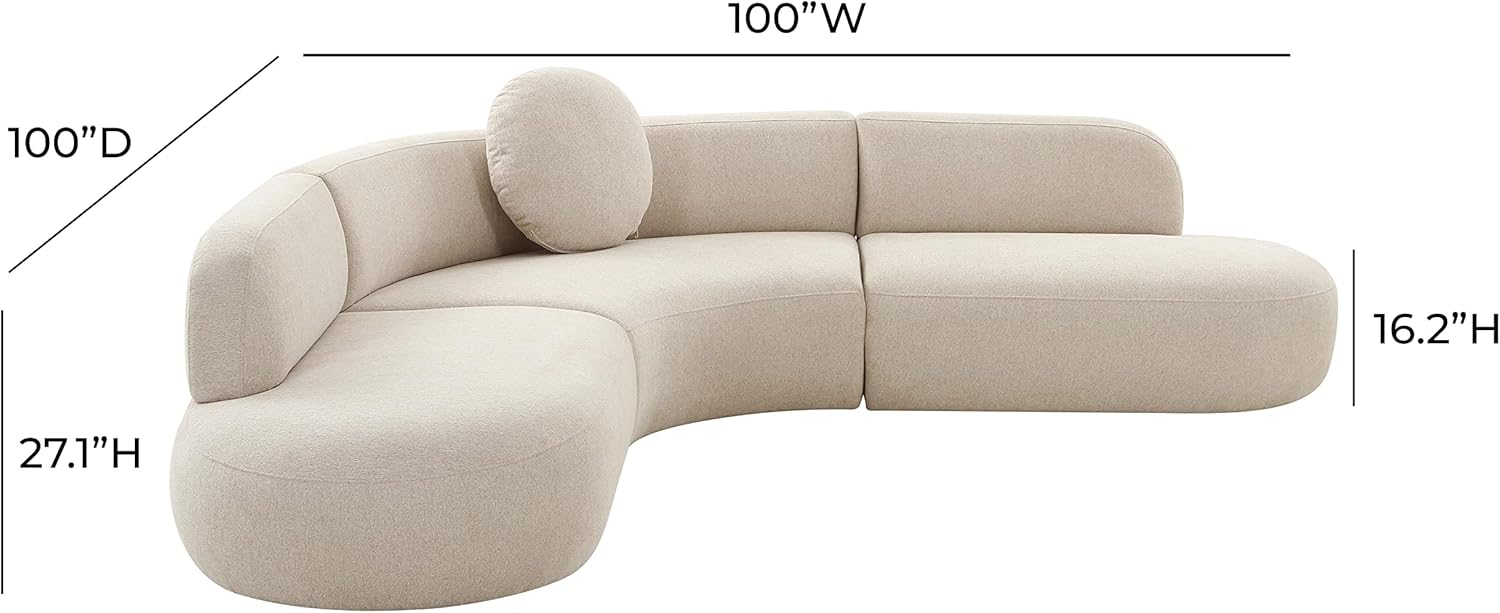 Beige Linen Herringbone Three Piece Sectional with Ottoman