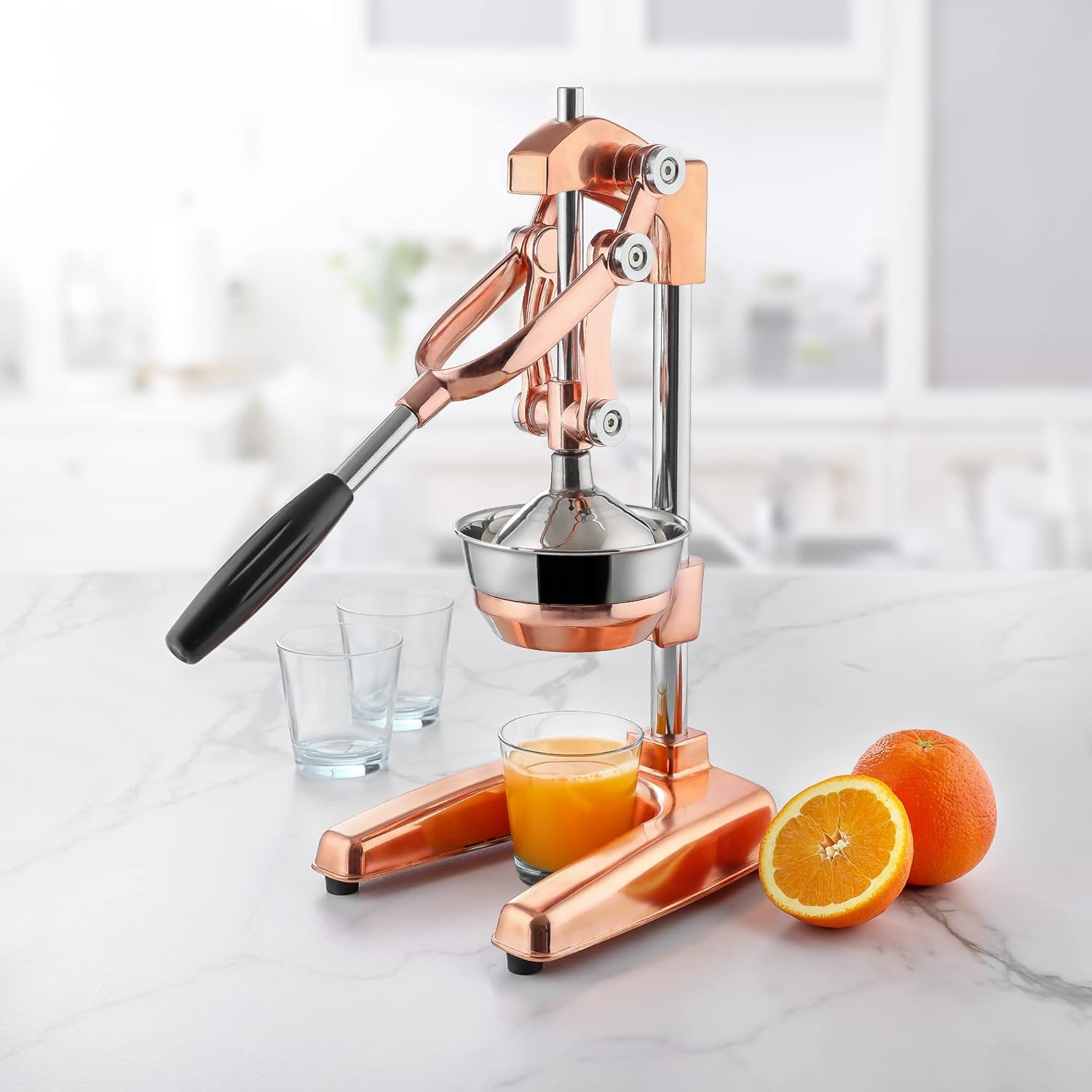 Zulay Professional Citrus Juicer - Premium Manual Citrus Press and Orange Squeezer - Metal Lemon Squeezer - Extra Tall Heavy Duty Manual Orange Juicer and Lime Squeezer Press Stand - Rose Gold