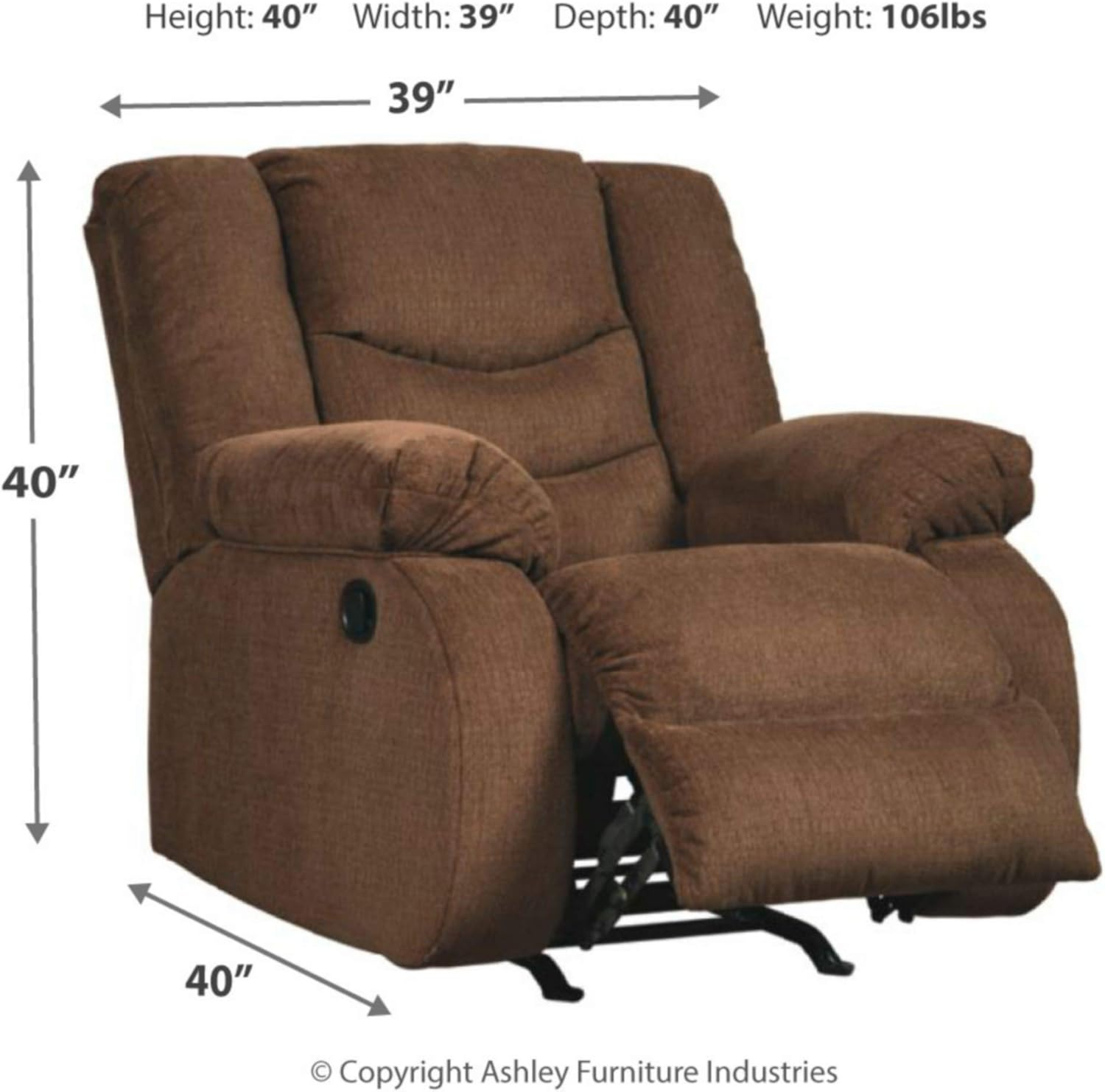 Chocolate Brown Traditional Metal Recliner with Plush Cushions