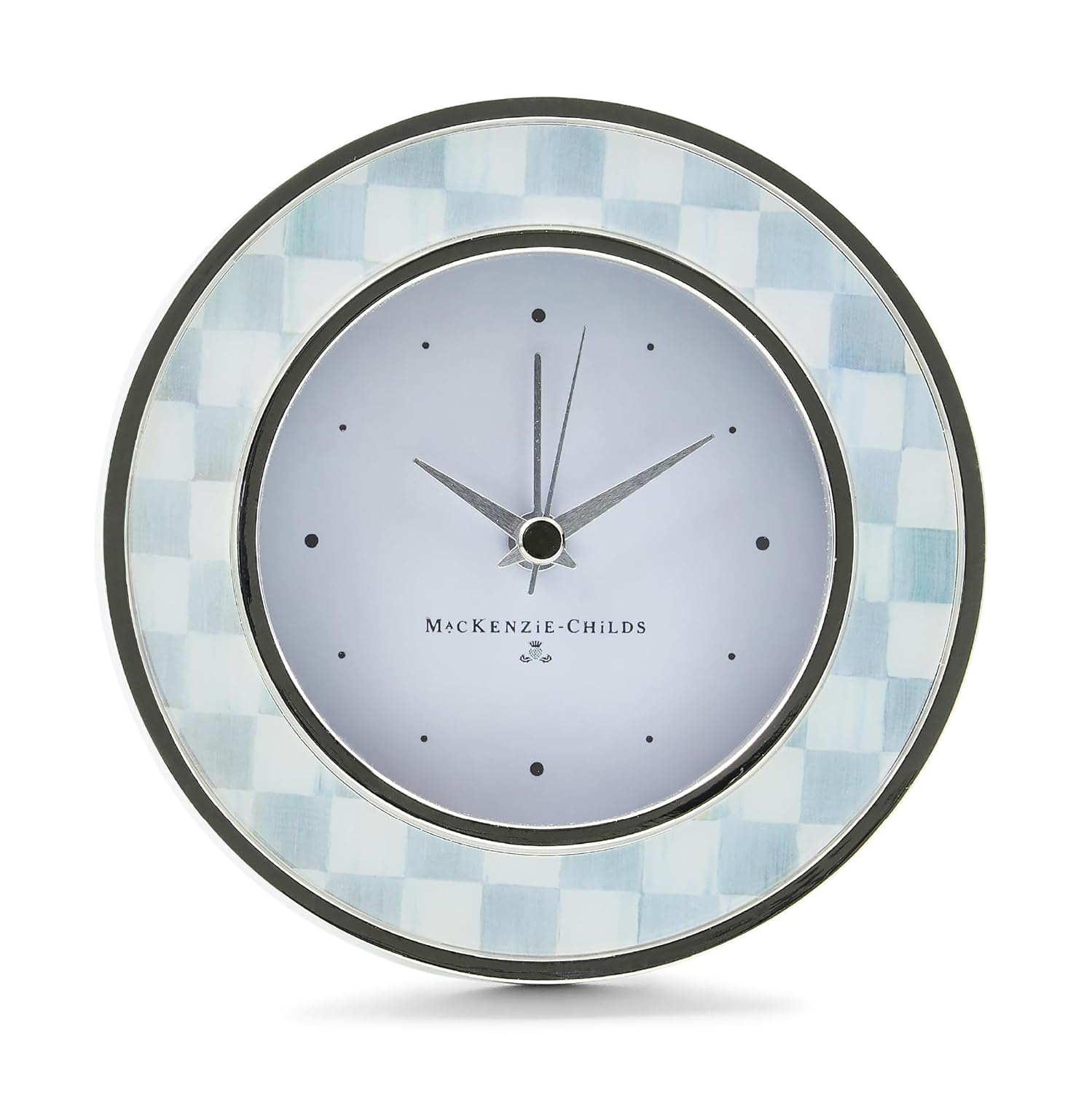 Gray and White Enameled Silver Round Desk Clock