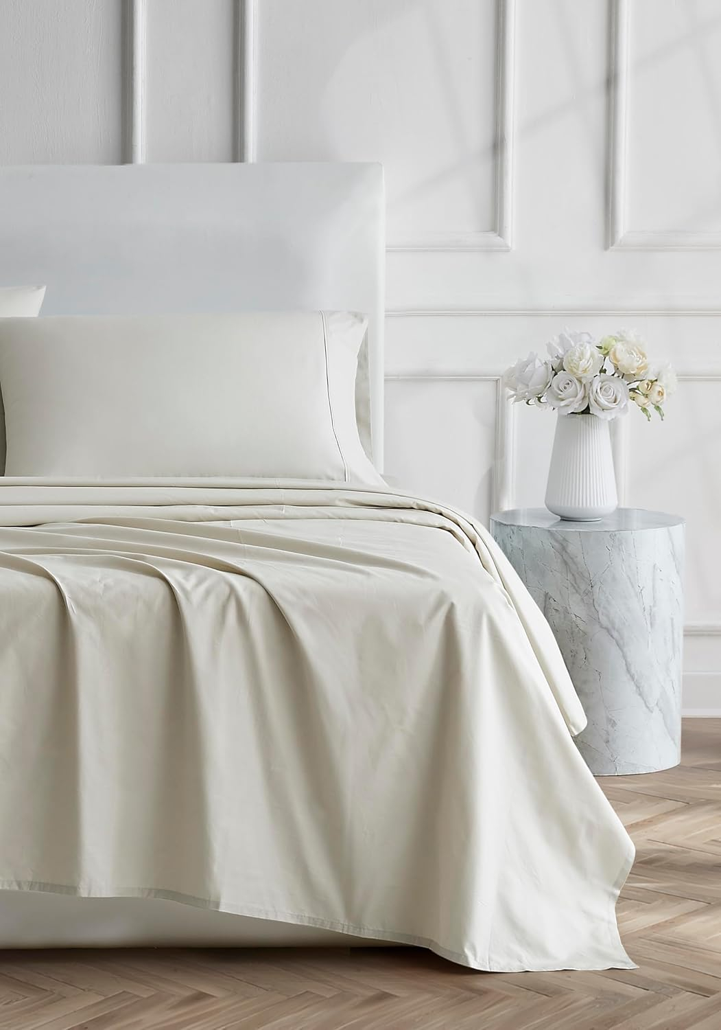 Linen Closet Luxury Cotton 400 Thread Count Ultimate Cotton Percale 4-Piece Sheet Set, Queen, Tan