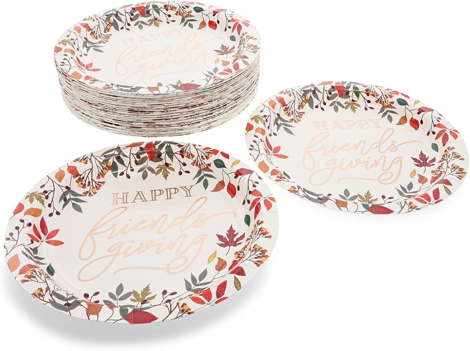 Sparkle and Bash 48 Pack Friendsgiving Plates, 7-Inch Paper Plates with Fall Leaves and Rose Gold Foil, Thanksgiving Party Decor Supplies