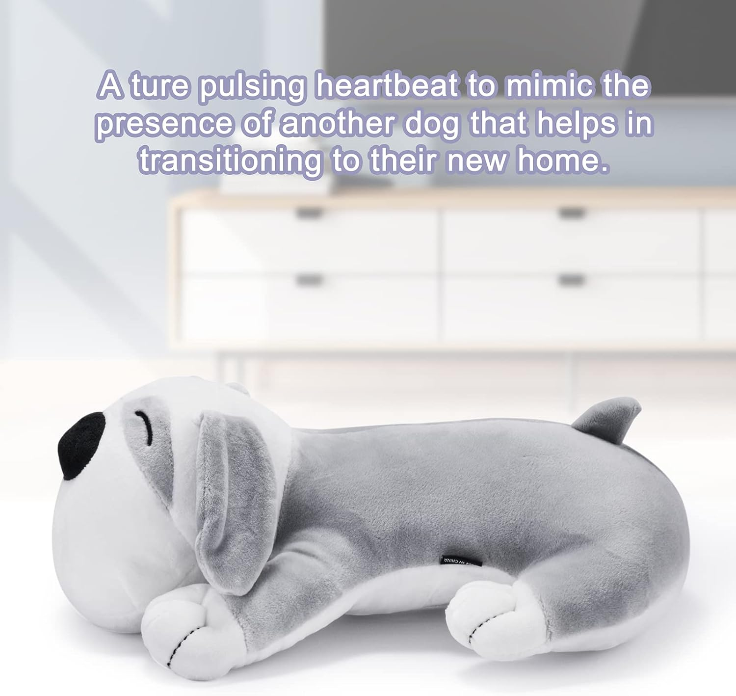 Heartbeat Dog Toy Puppy Toy Dog Anxiety Toy to Separate Relief for Pet Cuddle Soother Comfort Calming Create Training Sleep Aid Behavioral Aid Heartbeat Stuffed Animal, Grey
