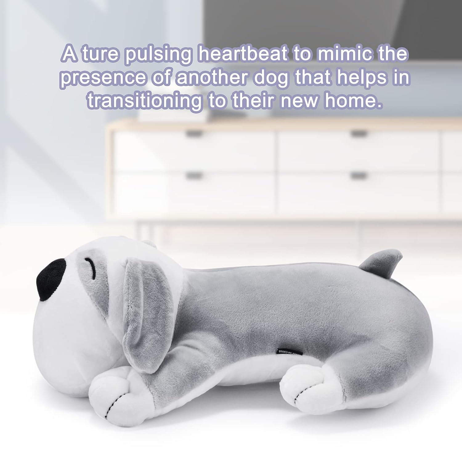 Heartbeat Dog Toy Puppy Toy Dog Anxiety Toy to Separate Relief for Pet Cuddle Soother Comfort Calming Create Training Sleep Aid Behavioral Aid Heartbeat Stuffed Animal, Grey