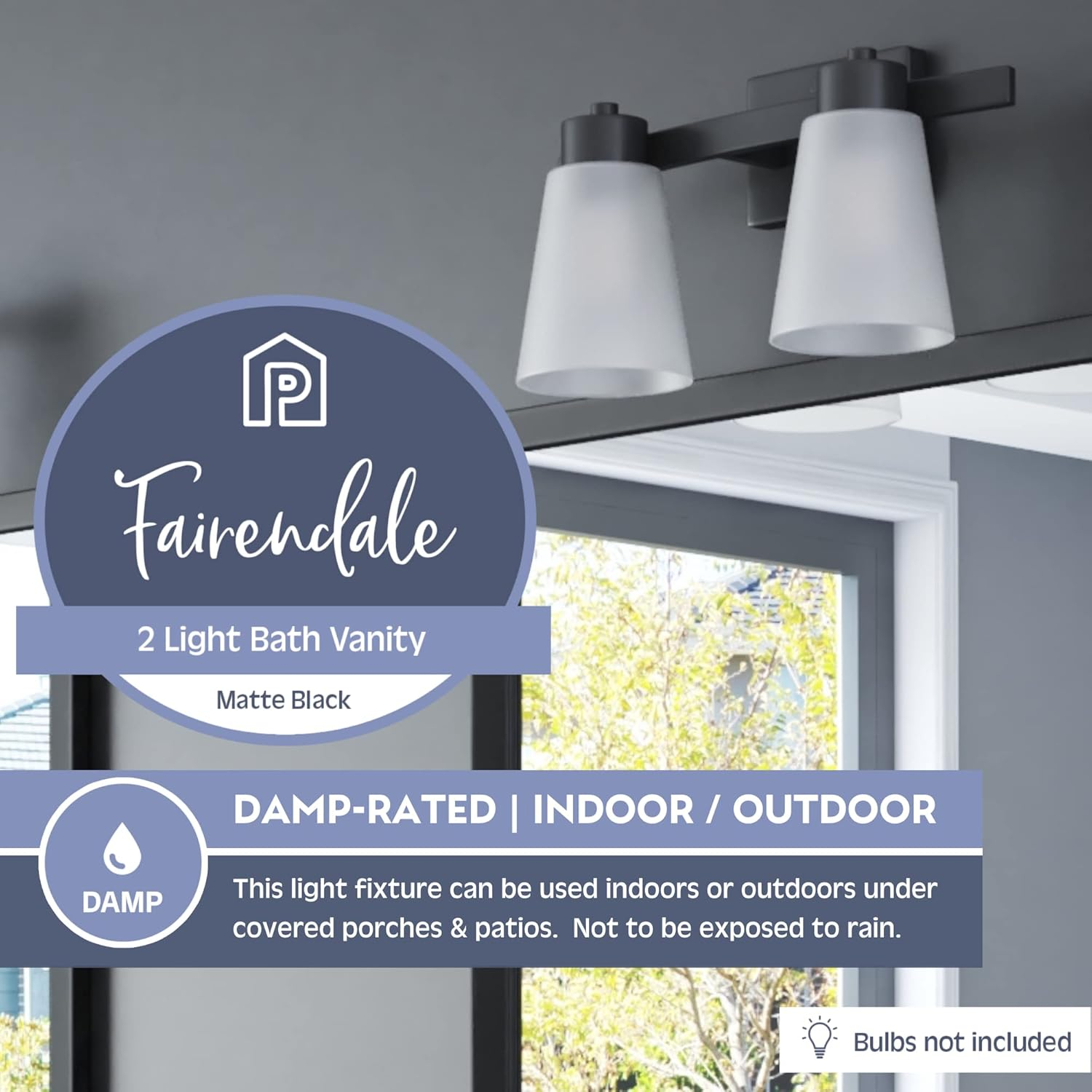 Prominence Home Fairendale 2-Light Matte Black Bathroom Vanity Light with Frosted Glass Shade