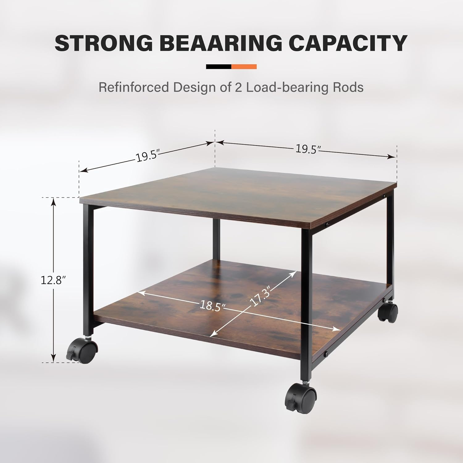 EMERIT Printer Stand,19.5''x19.5''x12.8'' 2 Tier Large Printer Laser Table Heavy Duty Rolling Printer Cart with Wheels for Home Office -100 LBS Each Tier