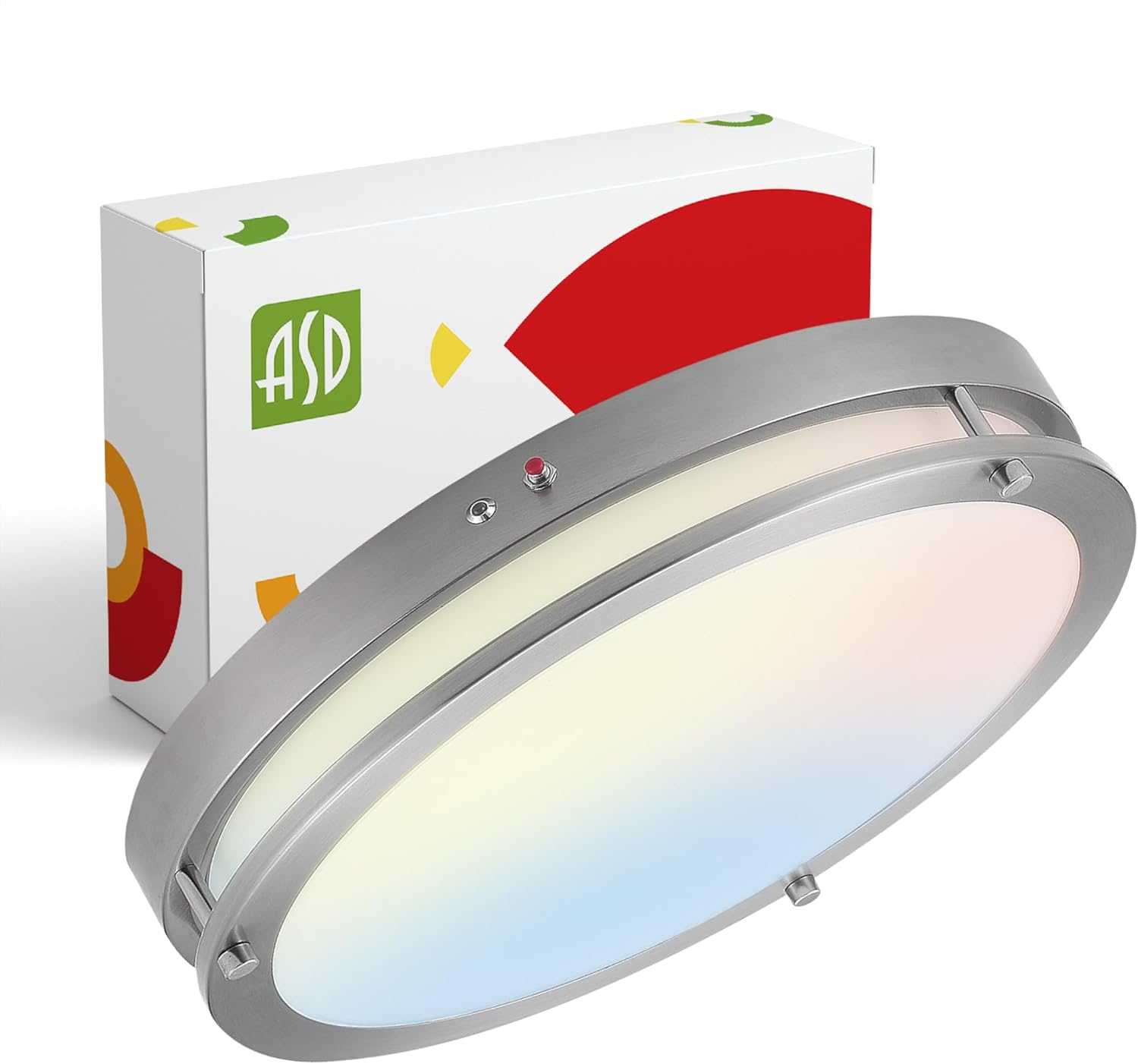 ASD LED 16 Inch Round Flush Mount Light Fixture | 24W 2150LM 3000K-5000K 100-277V | 3CCT, Dimmable, Energy Star, ETL Listed | Close to Ceiling Double Ring Lamp, Low Profile Lighting | Nickel, 2 Pack