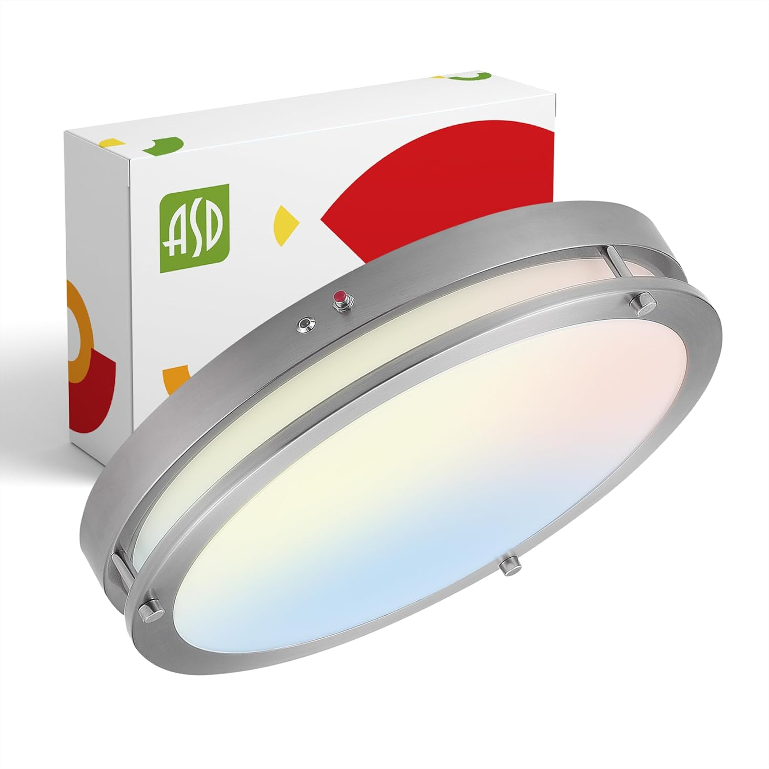 ASD LED 16 Inch Round Flush Mount Light Fixture | 24W 2150LM 3000K-5000K 100-277V | 3CCT, Dimmable, Energy Star, ETL Listed | Close to Ceiling Double Ring Lamp, Low Profile Lighting | Nickel, 2 Pack