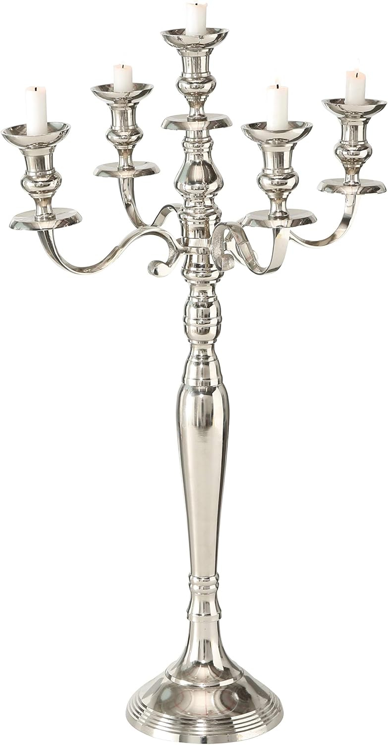 The Hamptons Five Candle Silver Candelabra, Hand Crafted of Silver Aluminum Nickel, 2 1/2 FT High, (30 3/4 Inches)By Whole House Worlds