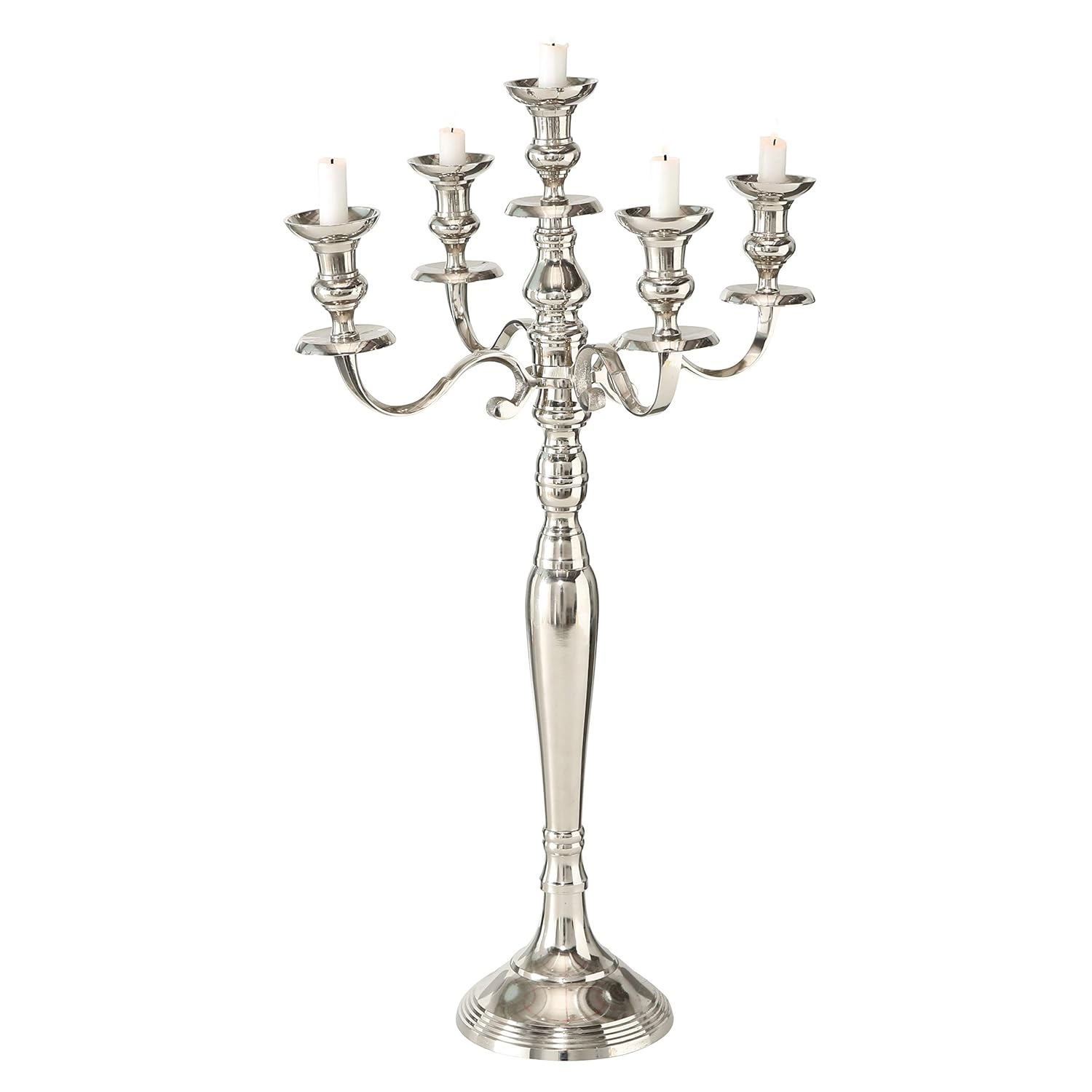 The Hamptons Five Candle Silver Candelabra, Hand Crafted of Silver Aluminum Nickel, 2 1/2 FT High, (30 3/4 Inches)By Whole House Worlds