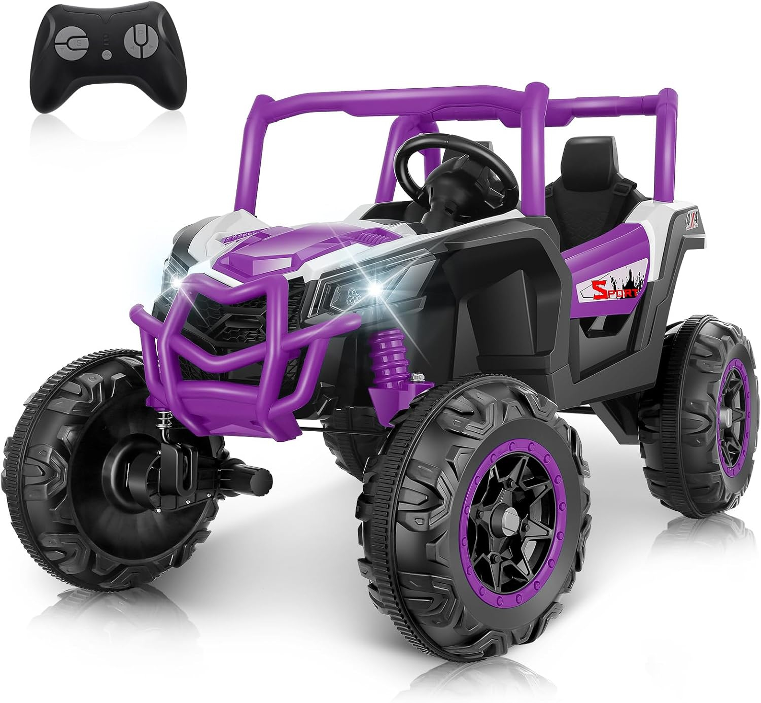 Hikole 24 Volt Ride On Toys for Big Kids, 2 Seater Electric Truck Car Side by Side Electric Vehicle with Music, Bluetooth, 3 Speeds, Soft Braking, Kids UTV for Boys Girls-Purple