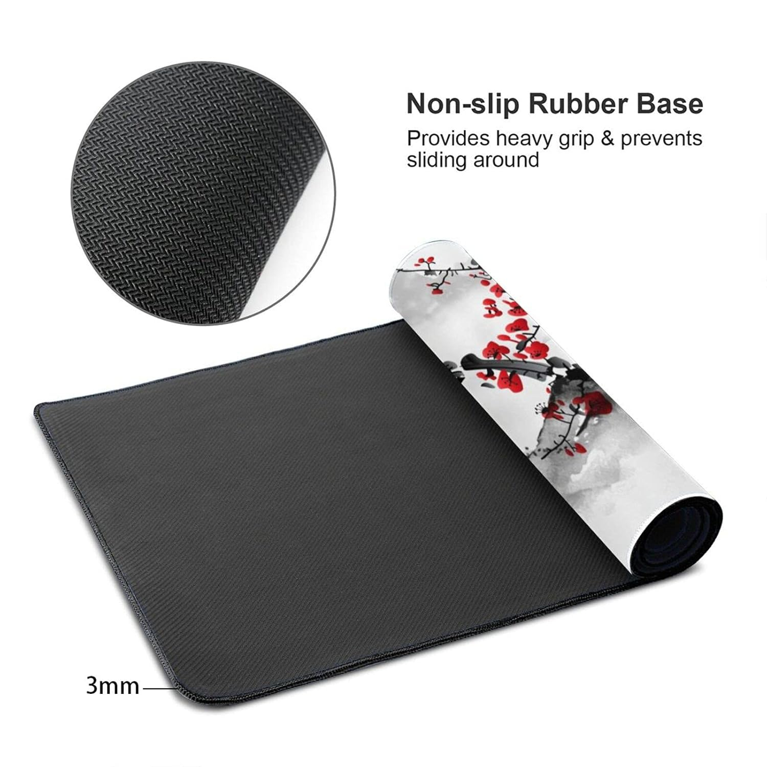 Extended Large Gaming Mouse Pad 35.4 X 15.7 Inch XXL Full Desk Japanese Art Style Cherry Blossom & Sakura Mousepad Non-Slip Rubber Base Big Keyboard Mat with Stitched Edges for Home Office