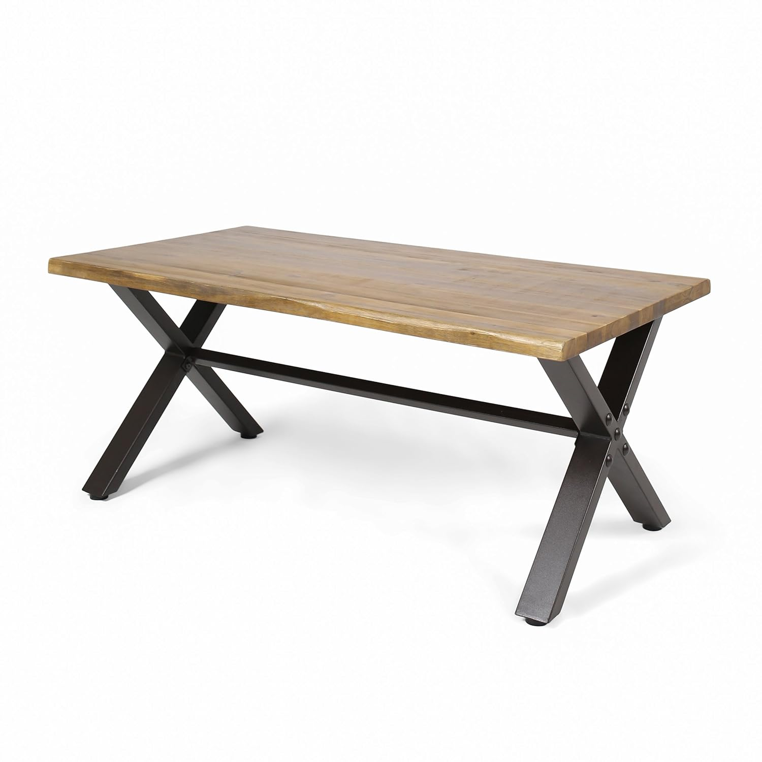 Sanibel Outdoor Acacia Wood Coffee Table with Rustic Metal Legs