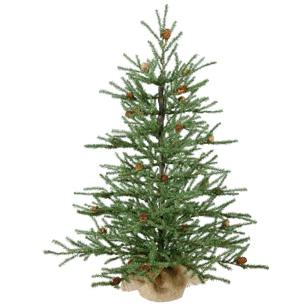 Vickerman 36" Caramel Pine Artificial Christmas Tree Unlit, Seasonal Indoor Home Decor with Decorative Burlap Base