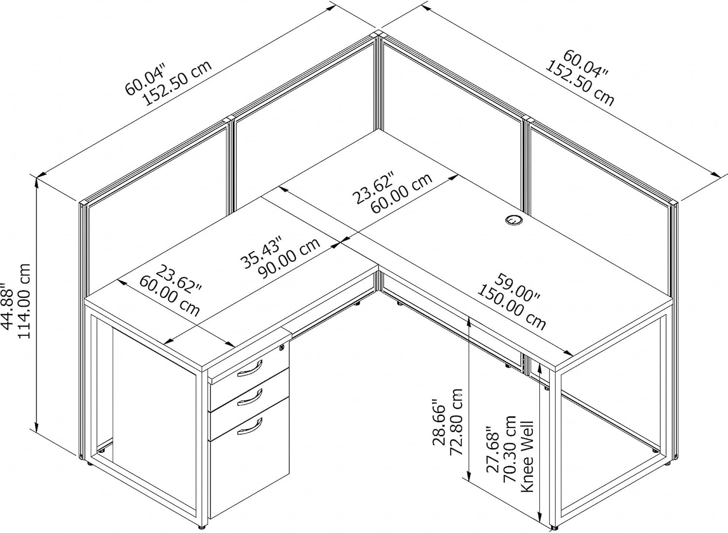 Easy Office L-Shaped 2 Person Benching Workstation with Cable Management