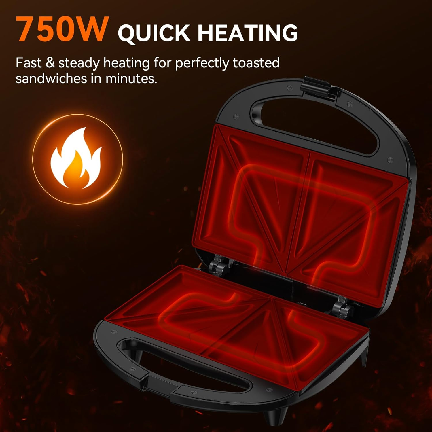 Electric Sandwich Maker, 2 Sandwich Maker 750W Panini Press, with Non-stick Flat Plates, Indicator Lights, Cool Touch Handle, Easy to Clean and Store