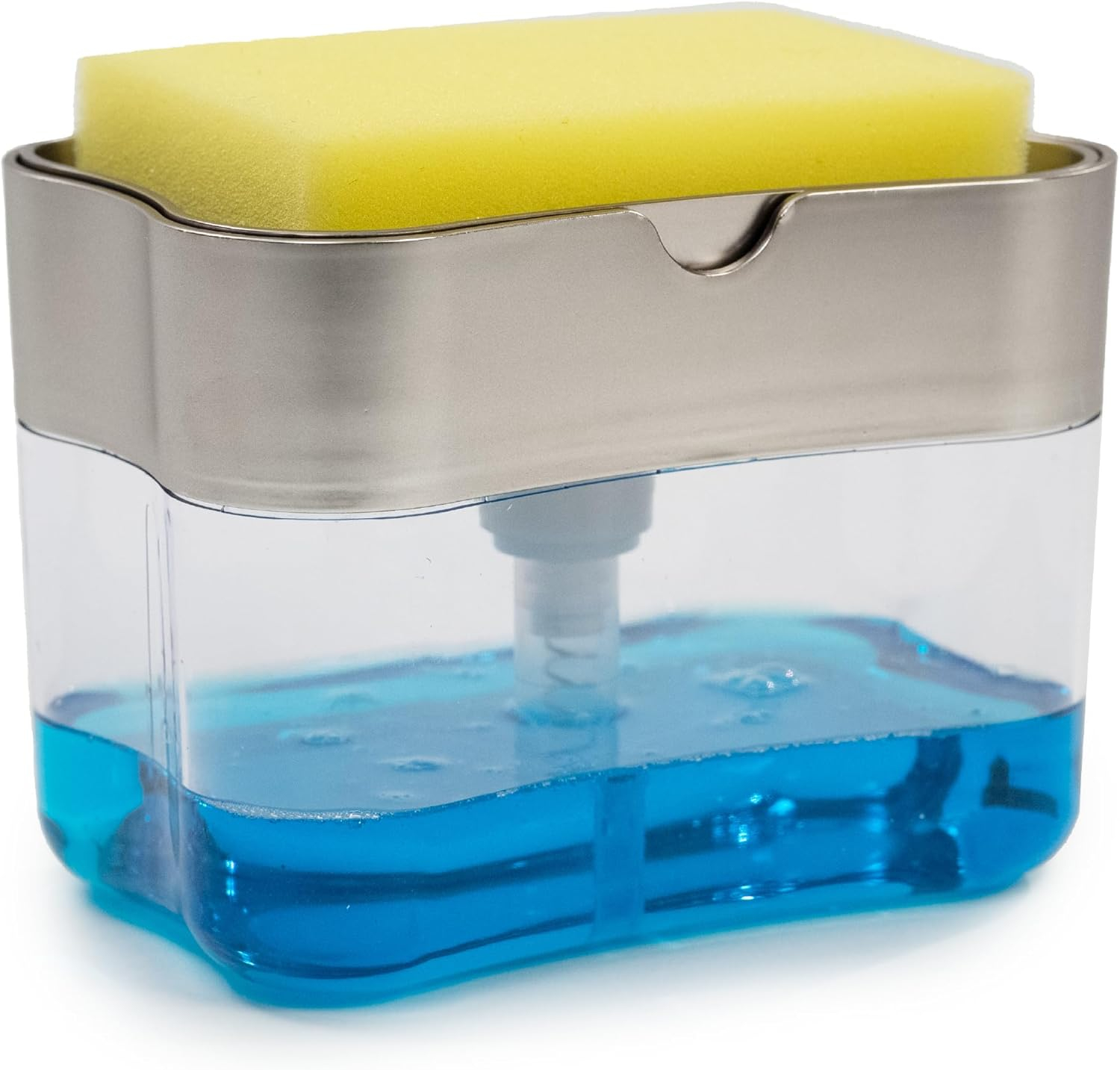 S&T INC. Soap Pump Dispenser and Sponge Holder, 13 Ounces, Silver