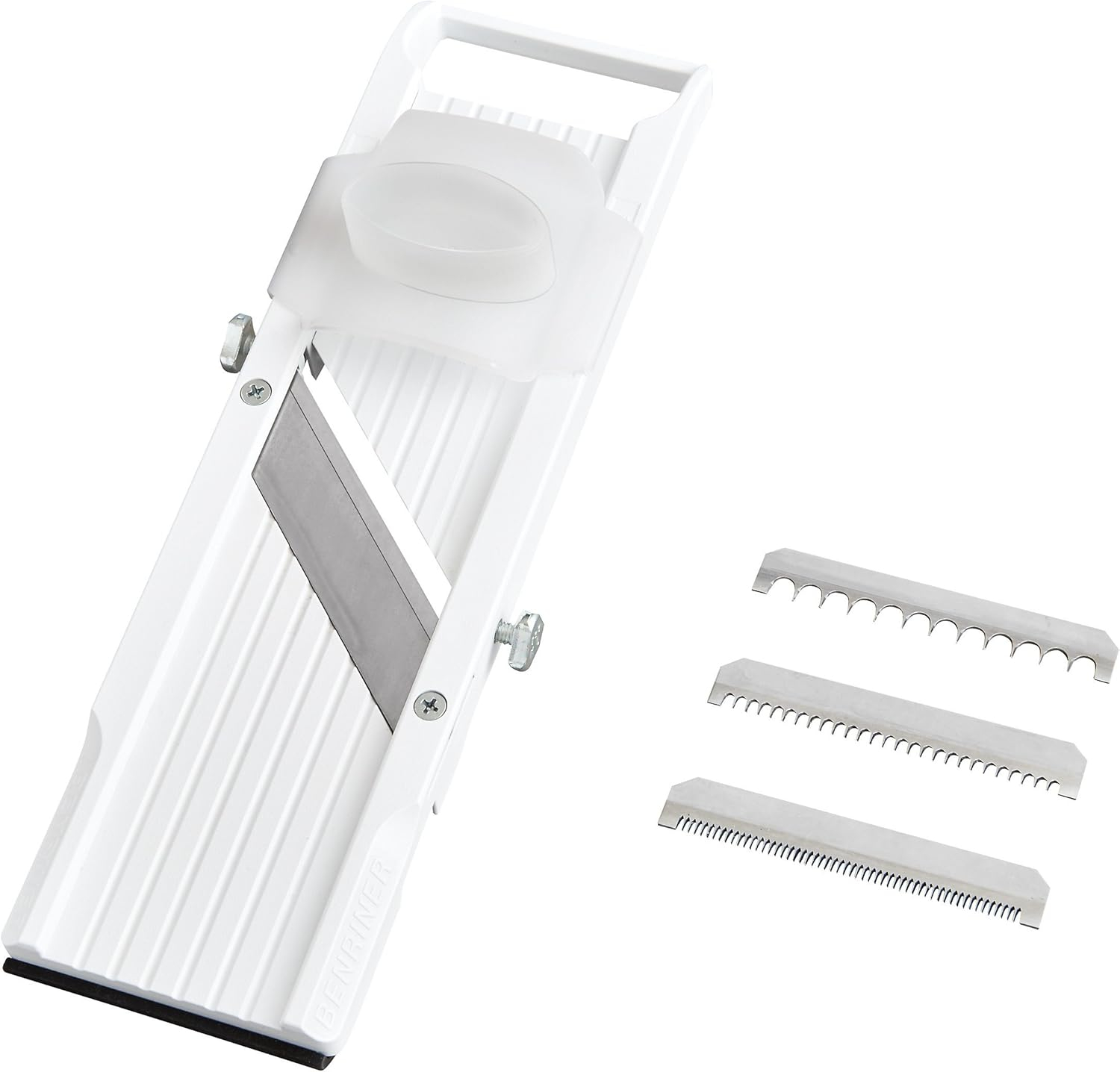 Benriner Mandoline Slicer with 4 Blades, Japanese Stainless Steel, BPA Free, 12.75 x 3.625-Inches, Beige
