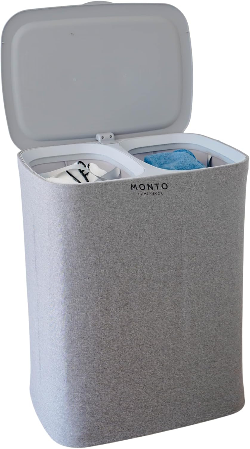 Laundry Hamper – Large Double Compartment Laundry Basket with Lid, Removable Bags, and Handles for Efficient Clothes Sorting – Stylish and Functional (50L, Personal/Kids room)