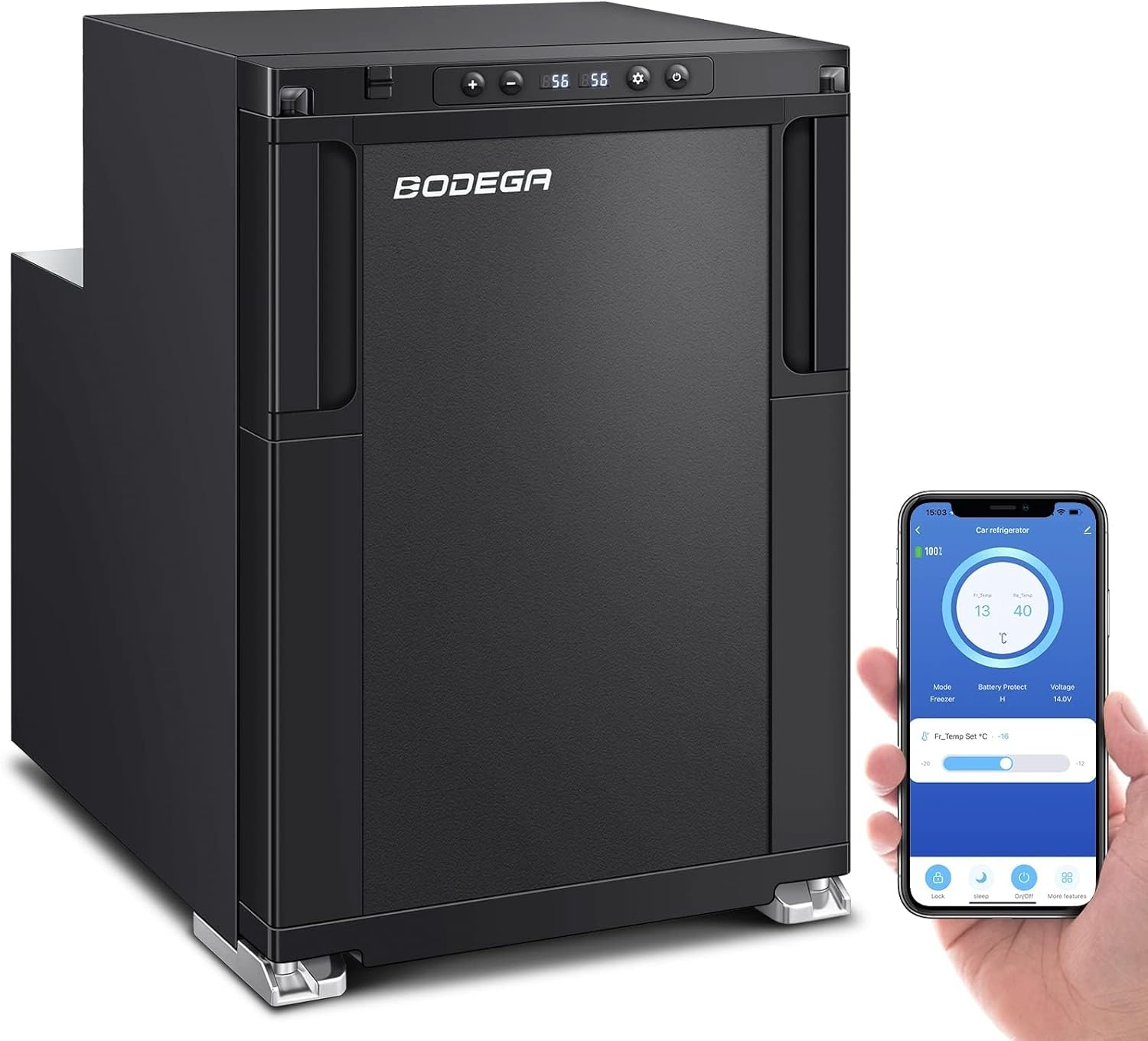 1.6 cu.ft. 45L RV Fridge and Freezer, Car Refrigerator with Lock, (-4℉-46℉) Outdoor Refrigerator in Black