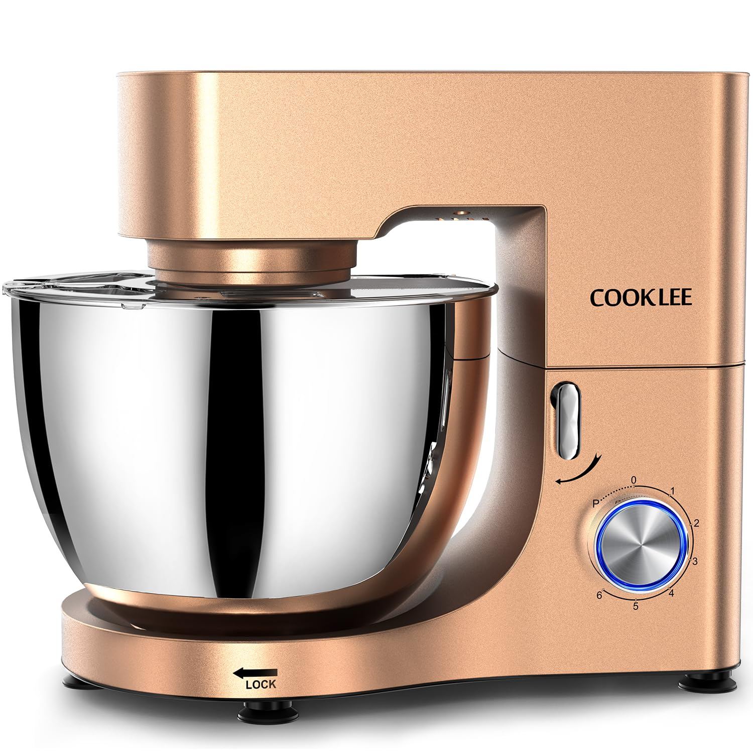 COOKLEE Stand Mixer, 9.5 Qt. 660W 10-Speed Electric Kitchen Mixer with Dishwasher-Safe Dough Hooks, Flat Beaters, Wire Whip & Pouring Shield Attachments for Most Home Cooks, Champagne