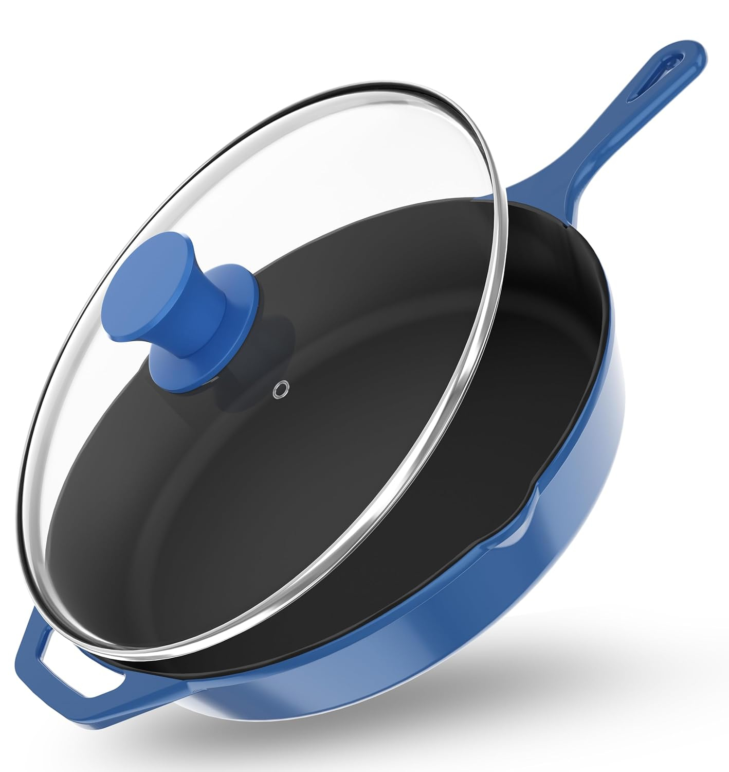 Utopia Kitchen Saute Frying Pan 12 Inch, Cast Iron Chefs Pan, Pre Seasoned Cast iron Skillet With Lid, Safe Grill Cookware for Indoor & Outdoor Use, Blue