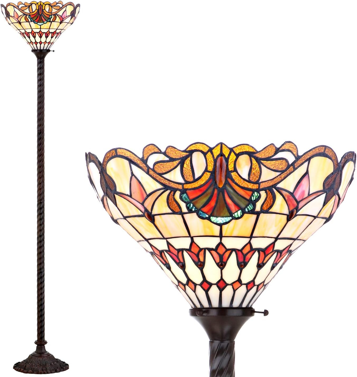 JONATHAN Y JYL8003A Davis Tiffany-Style 70" Torchiere LED Floor Lamp, Traditional for living room, dinning room, bedroom, office Bulb Included, Bronze